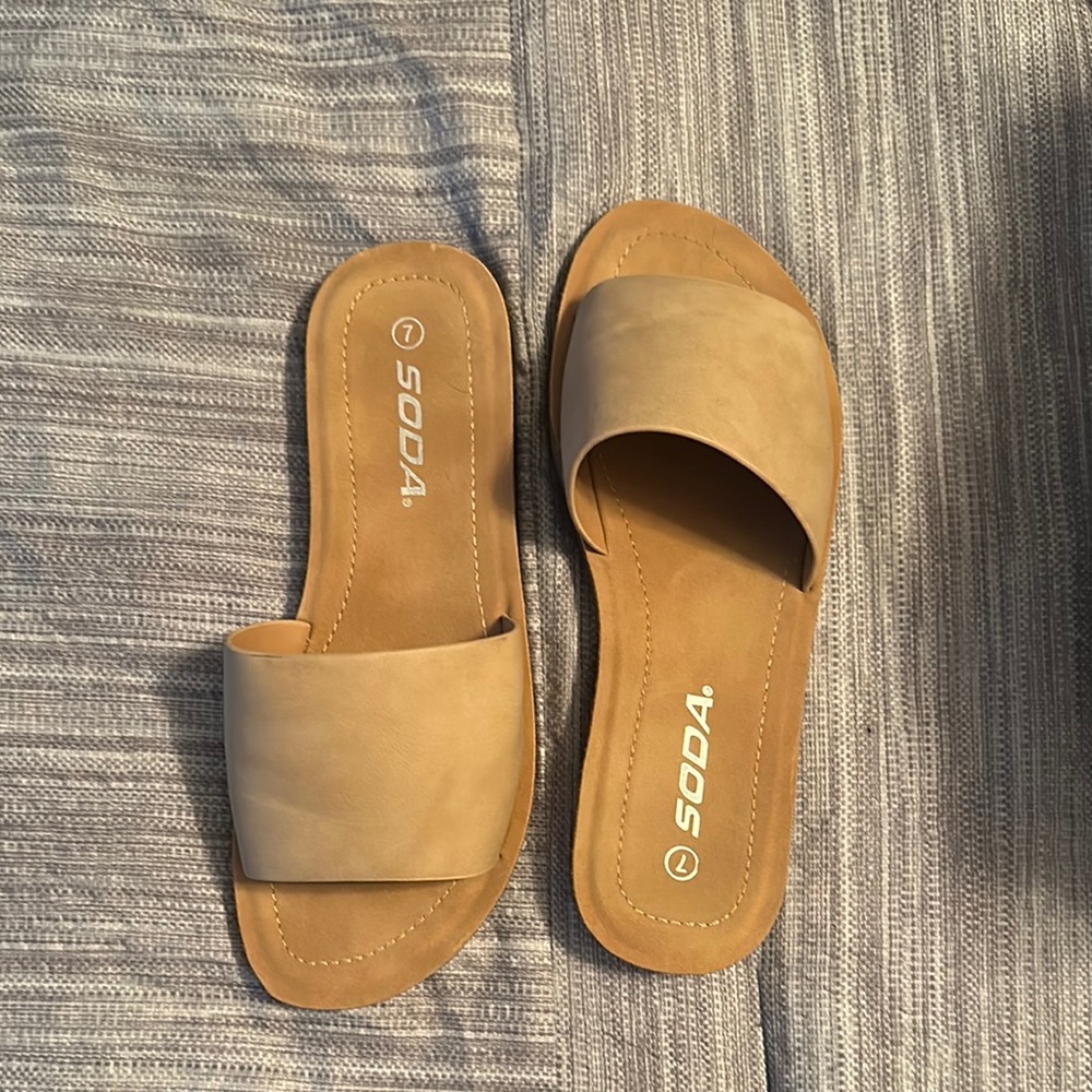 Soda Women's Tan Slide Sandals
